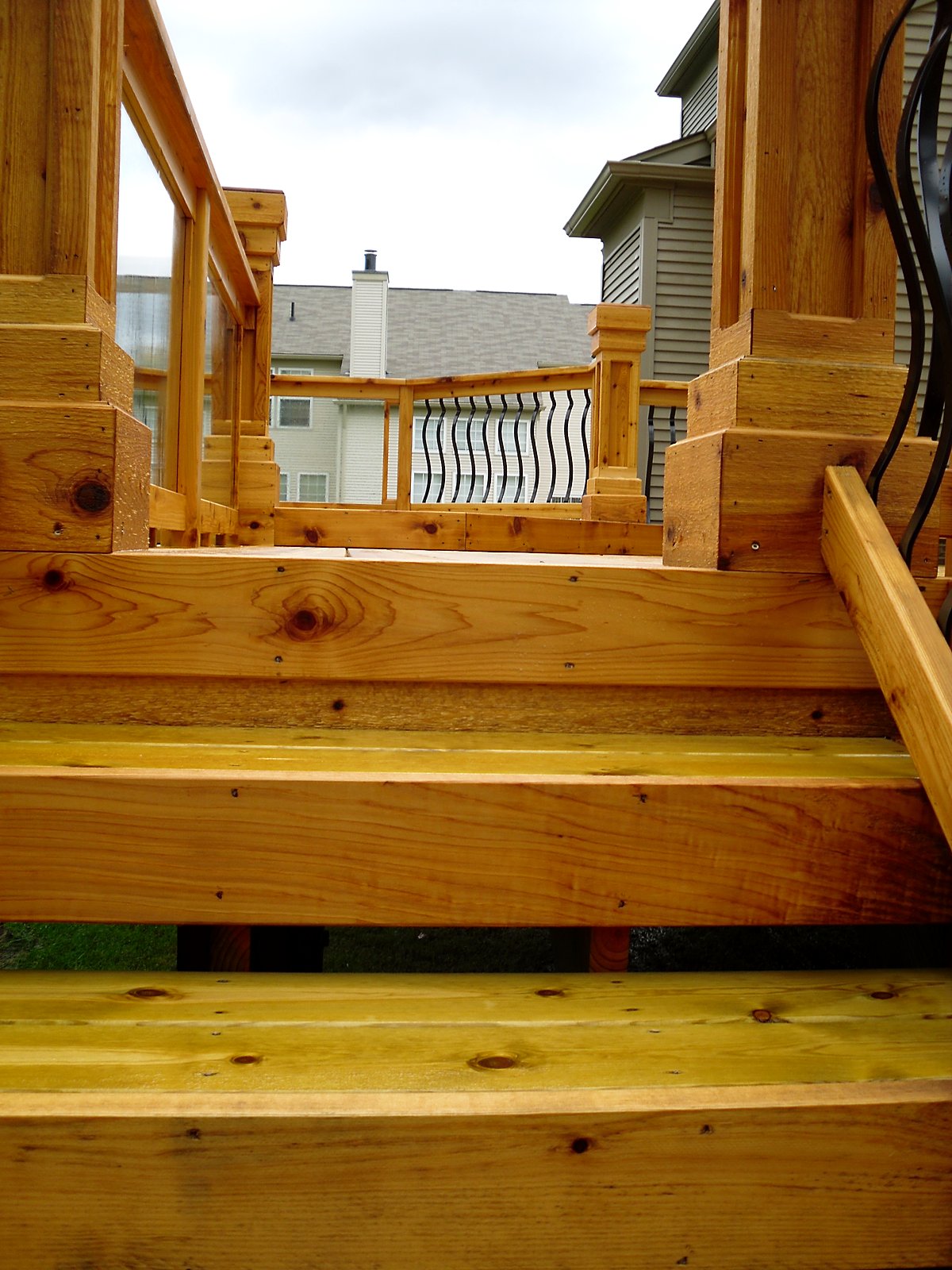 Cedar deck staircase, close-up in Auburn Hills, MI