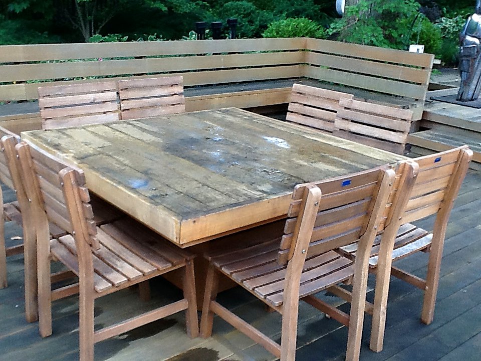 Weathered teak table and chairs, before refinishing in Birmingham, MI