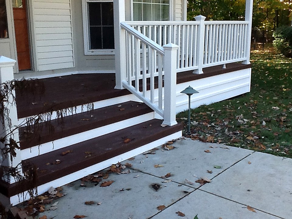 Freshly stained porch steps in Hartland, MI