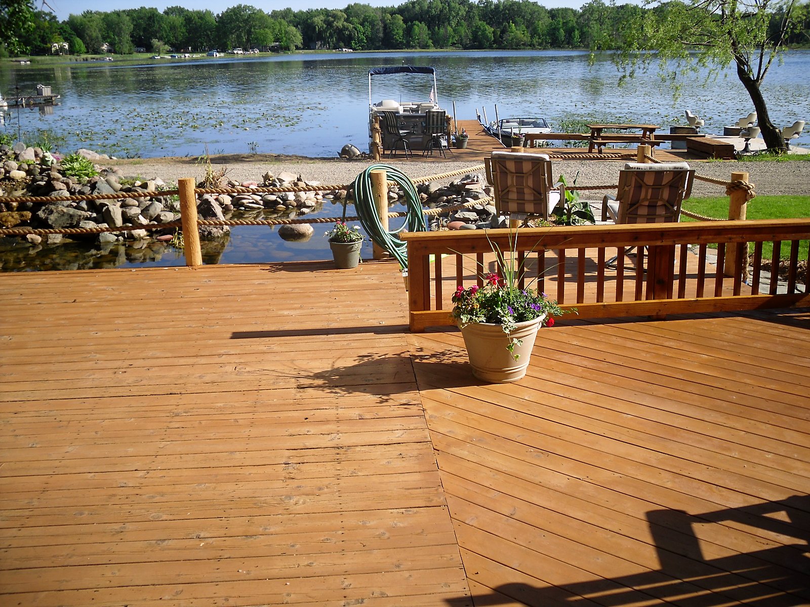 Freshly stained deck flooring in Howell, MI