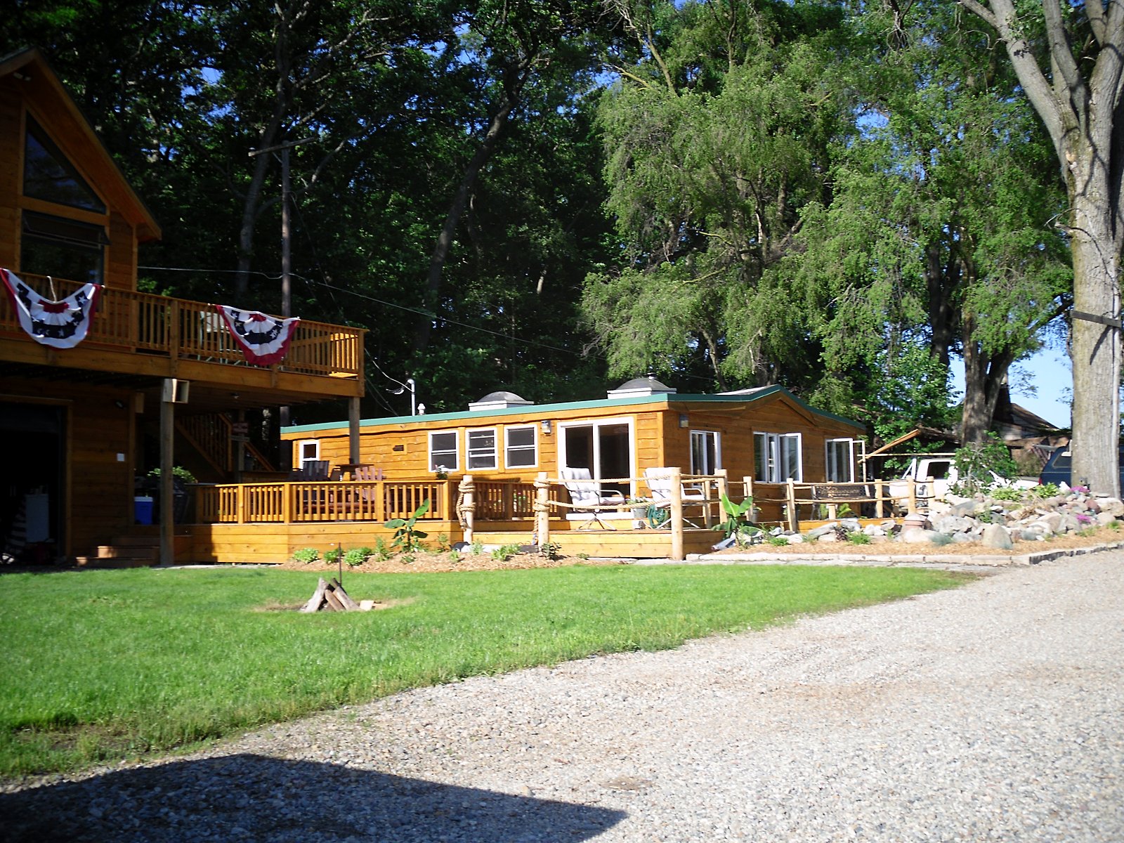 Cedar cabin exterior, freshly stained in Howell, MI