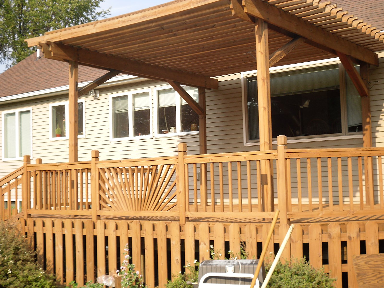Cedar pergola, deck and steps in Northville, MI