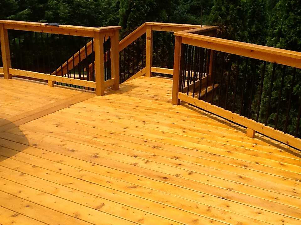 Freshly stained deck, honey tone in Plymouth, MI