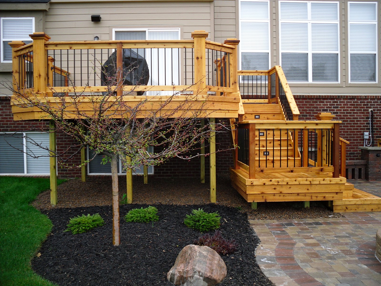 New cedar deck, side view in Southeast Michigan