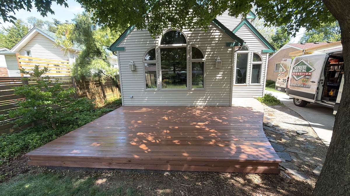 Freshly washed deck after a deck cleaning service in Clarkston, MI